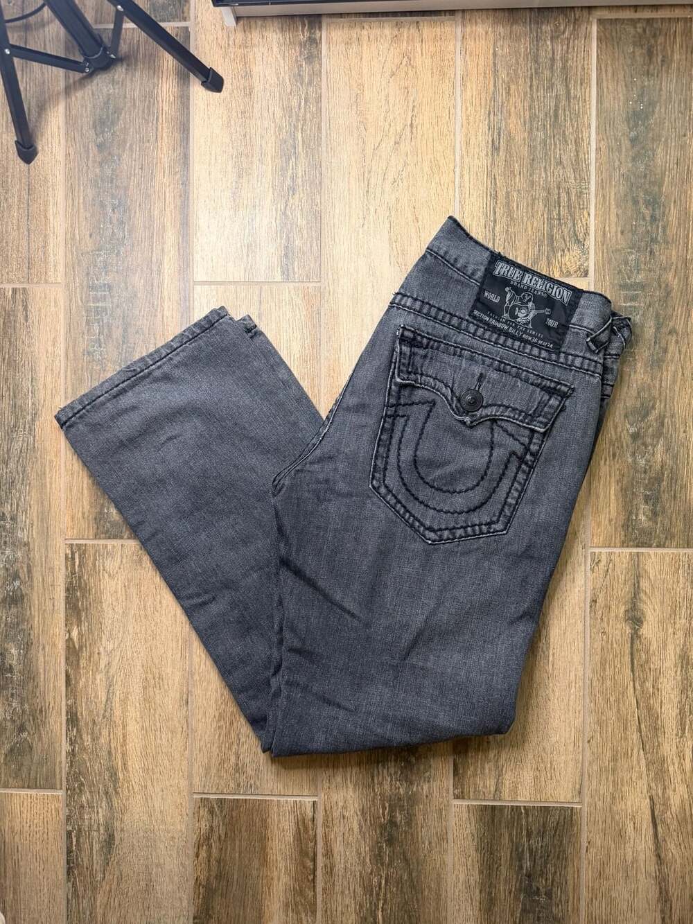True Religion Billy Jeans Size 36 Gray Straight Leg Denim
